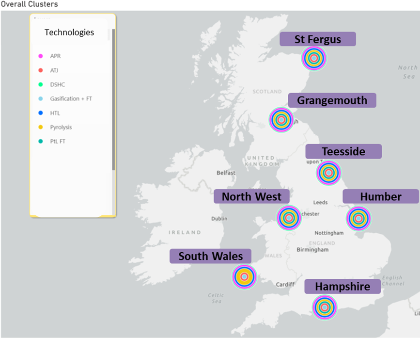UK could become frontrunner in sustainable aviation fuels through the development of seven industrial clusters 